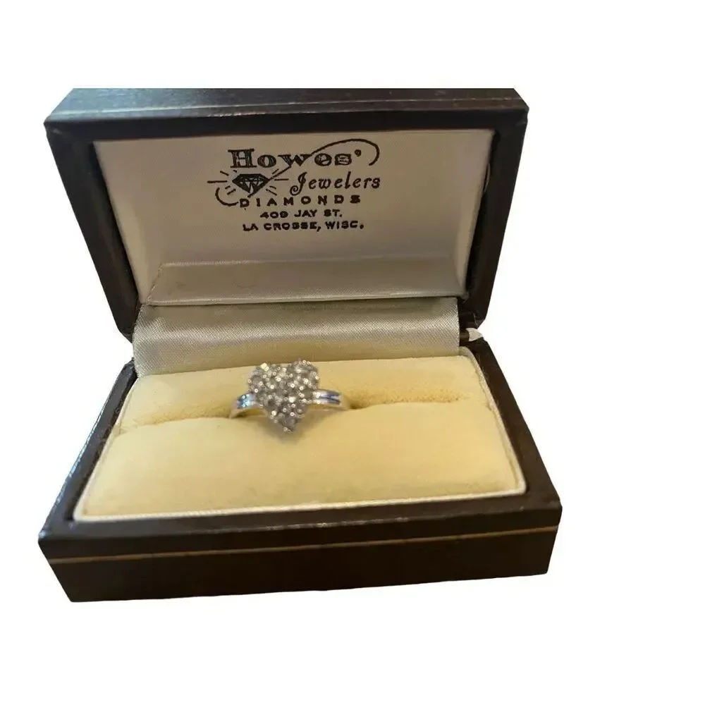 Vintage Silver Tone Heart Gemstone Ring Jewelry Rhinestone Bling Anniversary